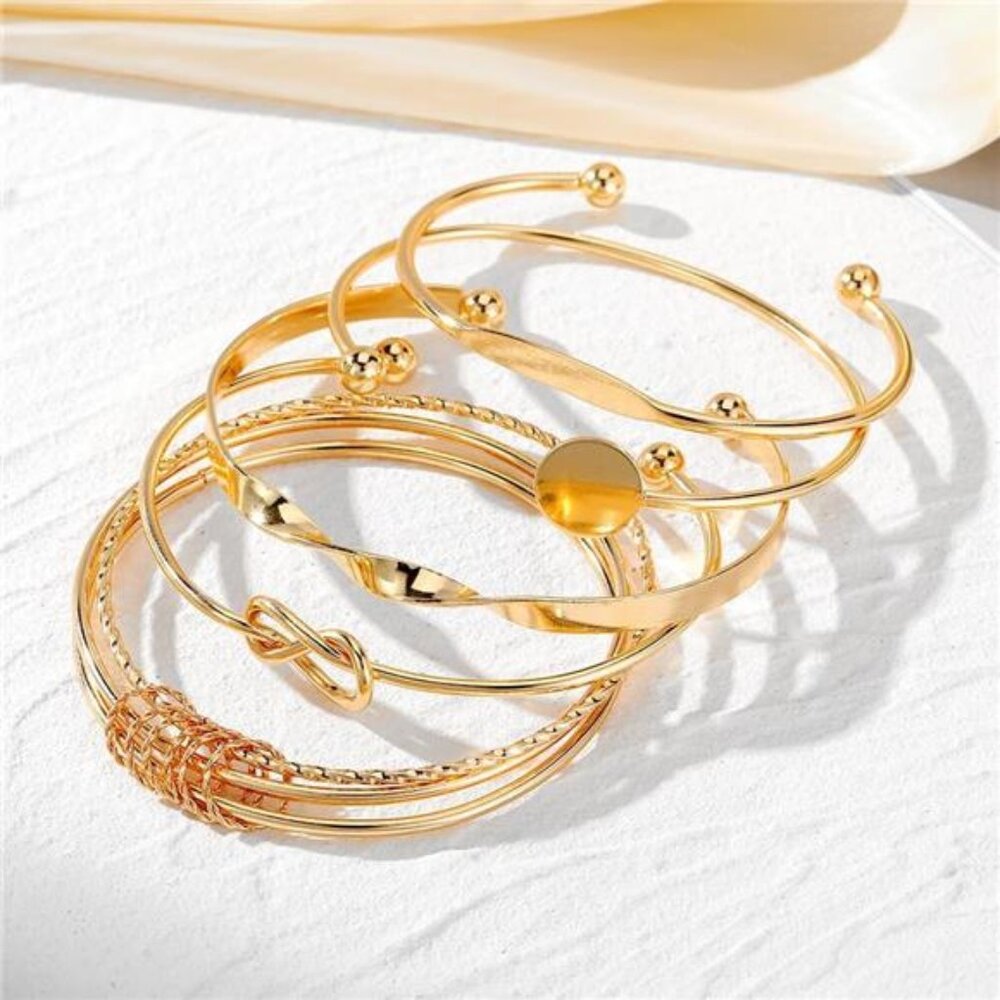 Gold Bangle Bracelets Set Stackable Open Adjustab… - image 3